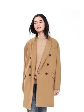 Banana Republic | Wool Blend Camel Tan Double Breasted Longline Top Coat